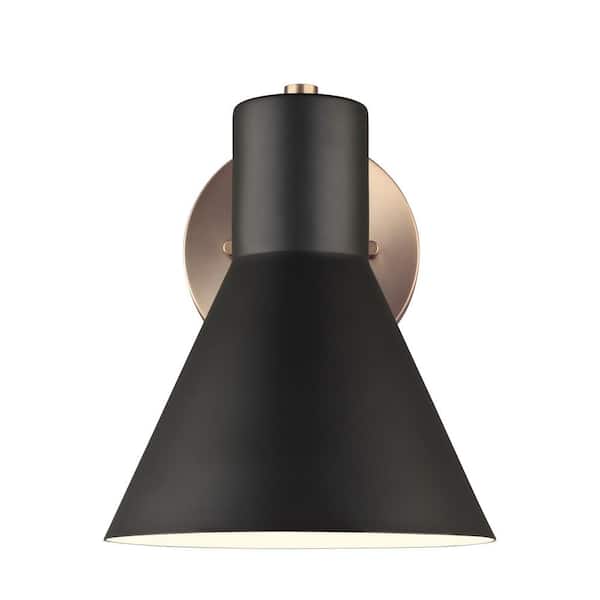 Towner 1-Light Black Shade with Satin Brass Accents Sconce