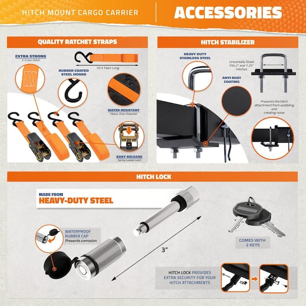 500lb Capacity Rustproof Hitch Mount Cargo Carrier 70inx30inx 6in Foldable Extra Strong Arm & Increased Ground Clearance