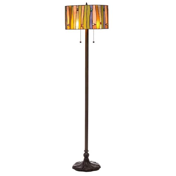 Contemporary Tiffany 58 in. 2-Light Striped Bronze Floor Lamp