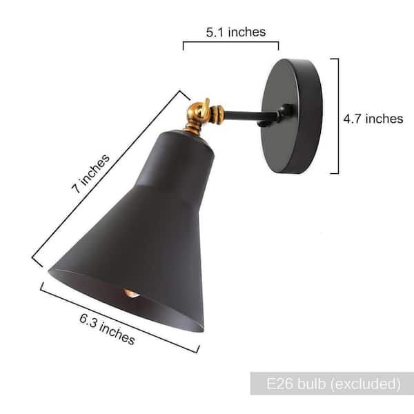 Modern Black and Brass 1-Light Swivel Wall Sconce with Bell Metal Shade Industrial Wall Light