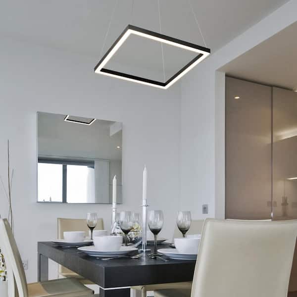 Atria Square 20 in. 38-Watt Black ETL Certified Integrated LED Chandelier Height Adjustable Hanging Pendant Light