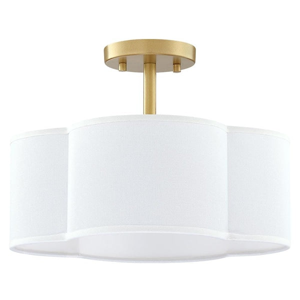 Celina 14 in. 4-Light Gold Canopy Semi-Flush Mount with White Scallop Fabric Shade