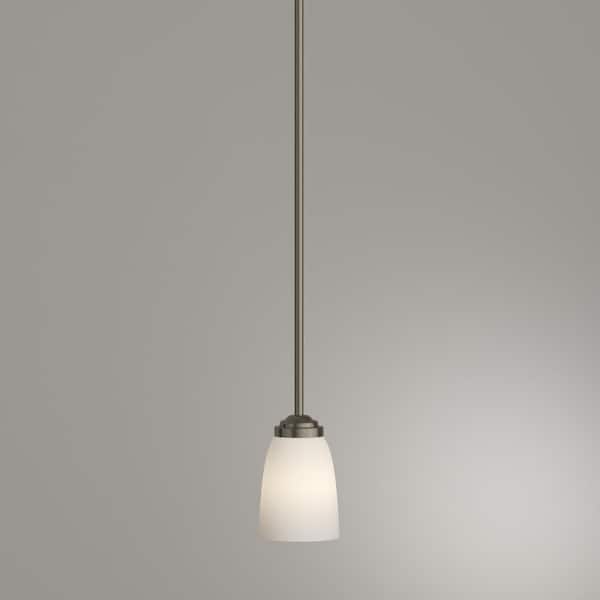 1-Light Brushed Nickel Mini Pendant with Frosted Glass Shade