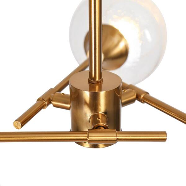 Modern Sputnik Ceiling Light 3-Light Electroplated Brass Semi-Flush Mount Light with Seeded Glass Shades