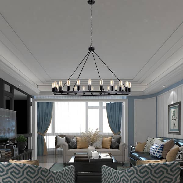 Bismarck 24-Light Black Candle Style Wagon Wheel Chandelier