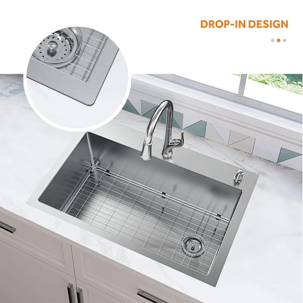 All-in-One Tight Radius Drop-In/Undermount 18G Stainless Steel 30 in. Single Bowl Kitchen Sink with Pull-Down Faucet