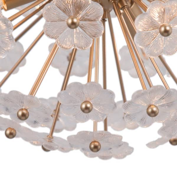 Modern Gold Sputnik Bedroom chandelier, 6-Light Dining Room Island Pendant Light Fixture with Flower Glasses
