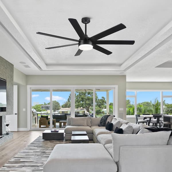 72 in Modern Integrated LED Indoor Black Great Ceiling Fan with Remote, Reversible Motor and 7 Reversible Blades
