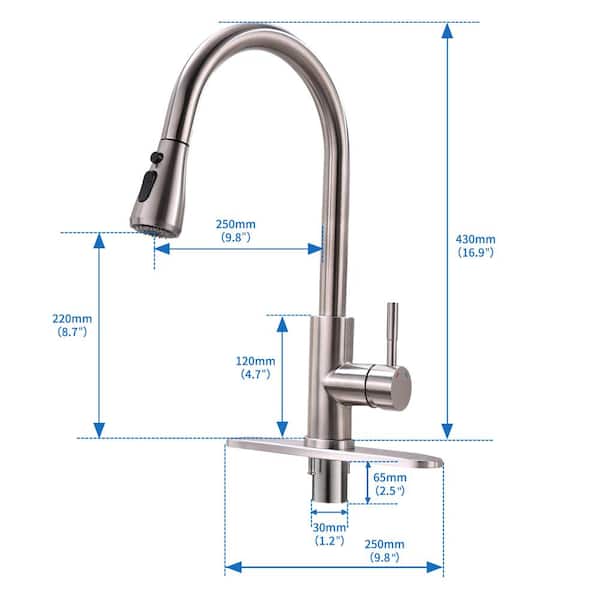 Modern Single-Handle Pull-Down Sprayer Kitchen Faucet with Lead-free in Stainless Steel Brushed Nickel Silver