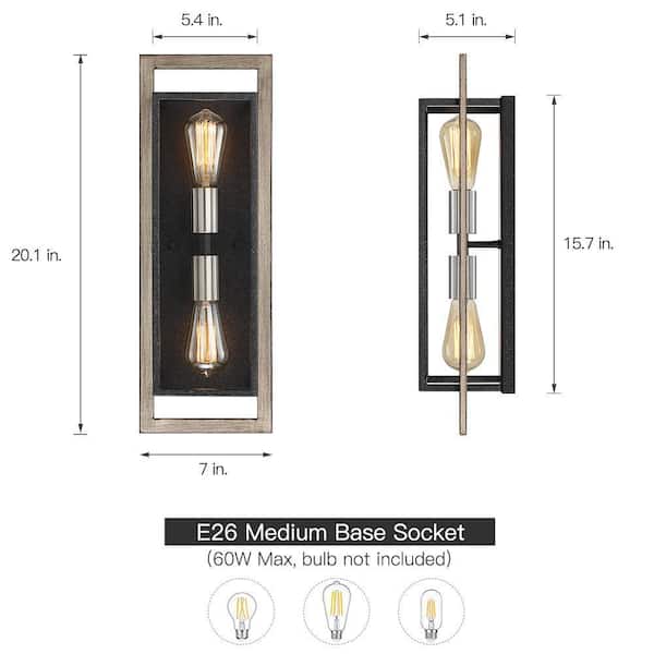 Sullivan 2-Light Black/Wood Tone Rustic Farmhouse Wall Sconce