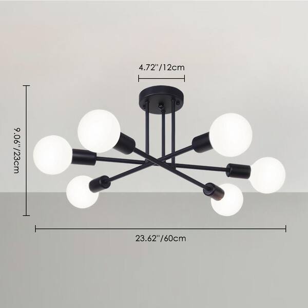 Highlandville 23.62 in. 6-Light Black Sputnik Semi-Flush Mount