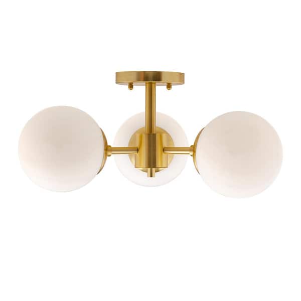Farrell 18 in. 3-Light Soft Gold Semi Flush Mount with Satin Opal Glass