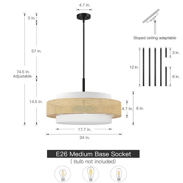 Nekoosa 24 in. Black 5-Light Double Shade Drum Chandelier