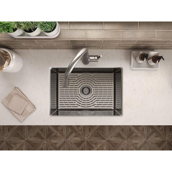 Cursiva Stainless Steel 27 in. Single Bowl Top-Mount/Undermount Kitchen Sink with Faucet