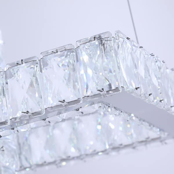 Jefferson 3- Light Clear/Chrome Unique Geometric Integrated LED Chandelier with Crystal Accents