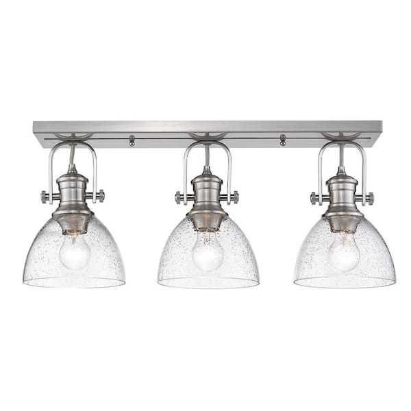 Hines 25.13 in. 3-Light Pewter with Seeded Glass Semi-Flush Mount