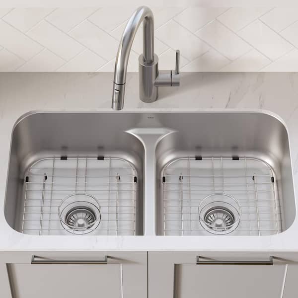 Premier Stainless Steel 16 Gauge 32 in. Double Bowl Undermount Kitchen Sink