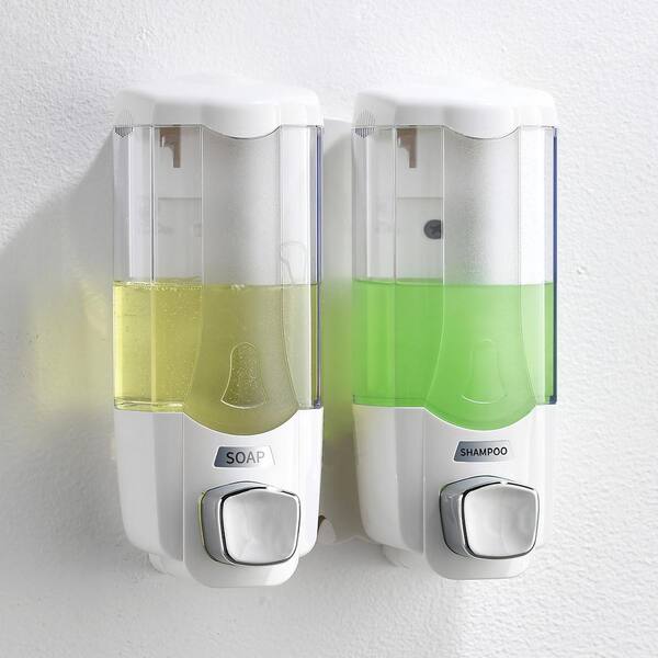 Double 370 ml Wall Mount Soap and Shampoo Dispensers 6.89 in. W x 3.55 in. D x 7.6 in. H
