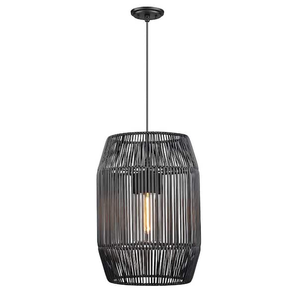 Seabrooke 1-Light Natural Black Outdoor Pendant with Black Wicker Shade