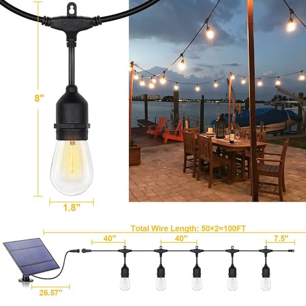 15-Light Each 50 ft. Outdoor Solar LED S14 Edison Bulb String-Light with Remote (2-Pack)