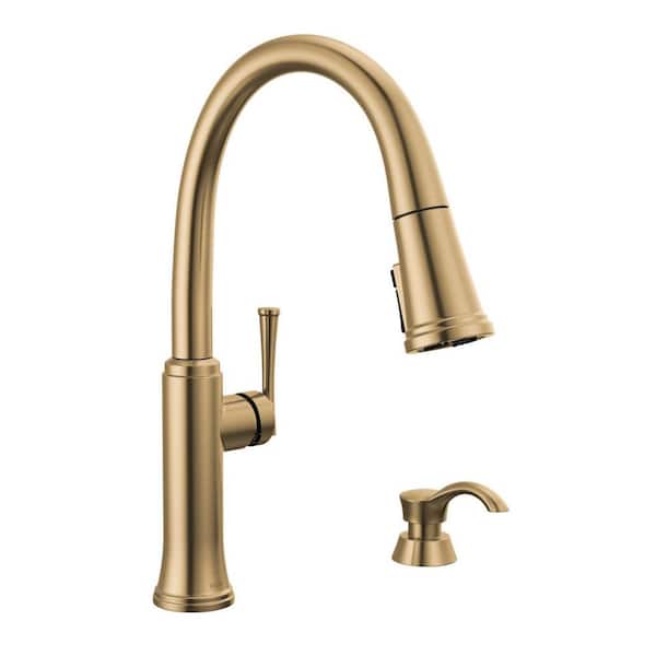 Eldridge Single Handle Pull Down Sprayer Kitchen Faucet with ShieldSpray Technology in Champagne Bronze