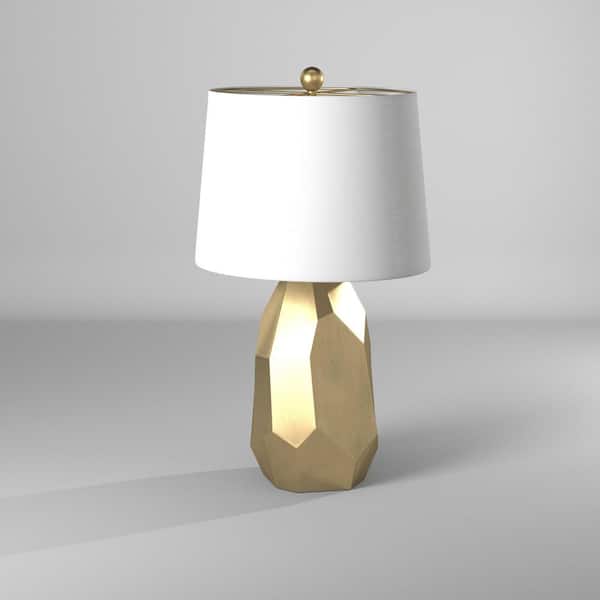 25 in. Gold/Distressed Silver/Faux Cracks Table Lamp with Geneva White Hardback Fabric Shade