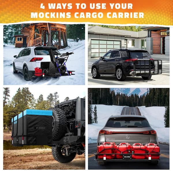 500 lbs. Capacity XL Hitch Mount Cargo Carrier Set - Folding Shank and 2 in. Raise, Cargo Bag, Net, Straps, Locks - Blue