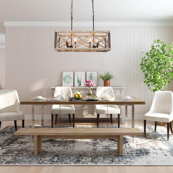 Farmhouse Rust Bronze Candlestick Chandelier 8-Light Distressed Wood Island Lantern Classic High Ceiling Light