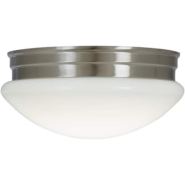 9 in. 120-Watt Equivalent Brushed Nickel Integrated LED Mushroom Flush Mount with White Acrylic Shade