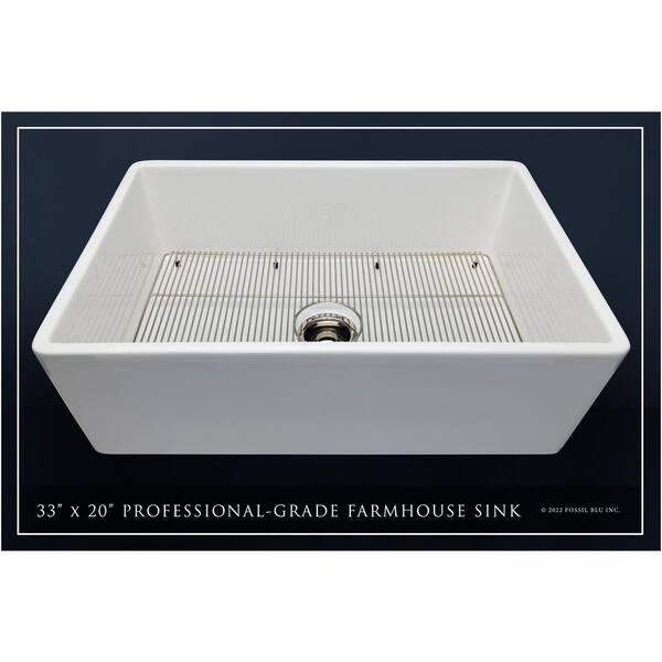 Luxury White Solid Fireclay 33 in. Single Bowl Farmhouse Apron Kitchen Sink with Polished Nickel Accs and Flat Front