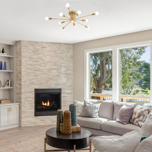 Wingard 39.37in. 10-Light Gold Modern Sputnik Ceiling Light Mid-Century Semi-Flush Mount with A LED Spotlight