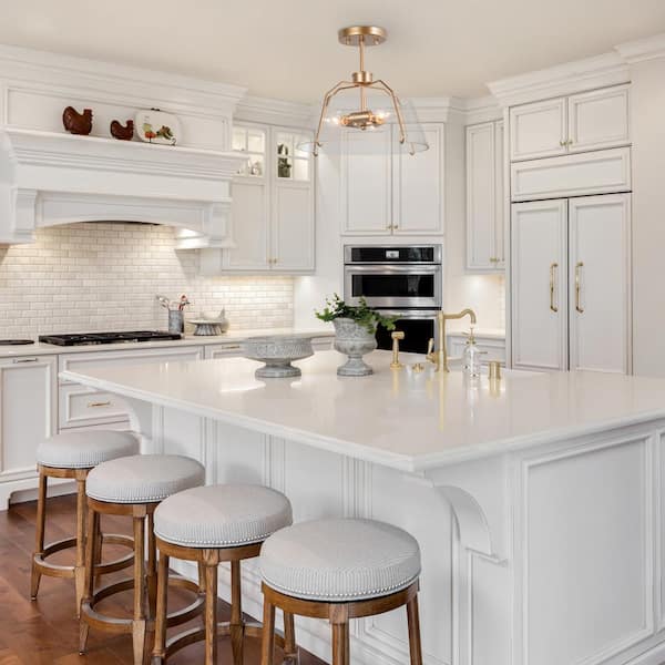 Firefly 13 in. 3-Light Antique Gold Semi Flush Mount Lighting Modern Foyer with Open Seedy Glass Shade