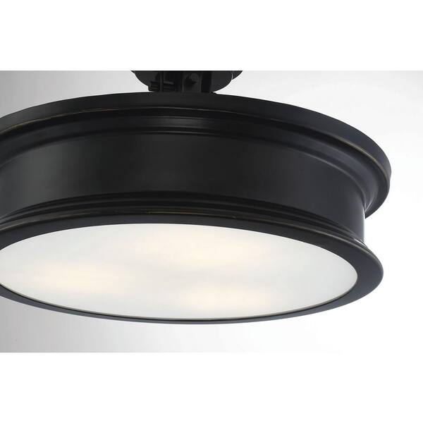 Watkins 16 in. W x 9.25 in. H 3-Light Classic Bronze Semi-Flush Mount Ceiling Light with Opal Glass Shade Cover