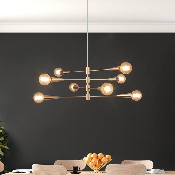 31 in. 8-Light Mid-Century Modern Gold Sputnik Chandelier, Dining Room Kitchen Island Pendant Light with 4-Tiers