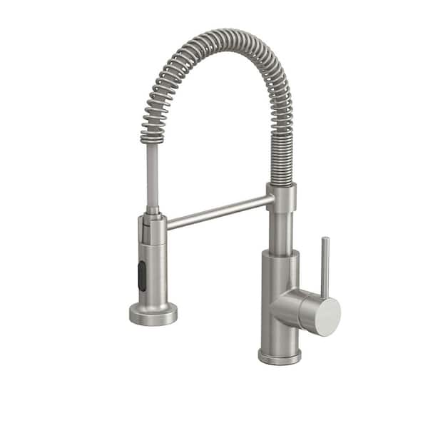 Cartway Single-Handle Spring Non Pull-Down Sprayer Kitchen Faucet in Brush Nickel