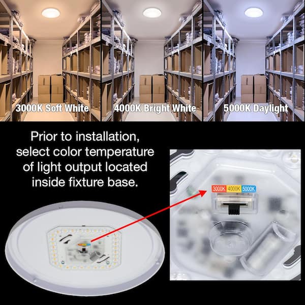 16 in. Low Profile LED Flush Mount Round Closet Light Fixture 1700 Lumens 3000K 4000K 5000K Dimmable Hallway Stairwell