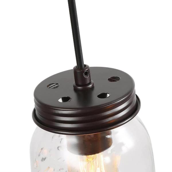 Modern Farmhouse Wood DIY Island Chandelier 5-Light Industrial Dark Brown Linear Pendant Light with Mason Jar Shade