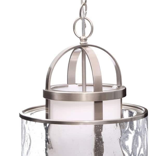 Bay Court Collection 1-Light Brushed Nickel Foyer Pendant with Etched Opal Glass