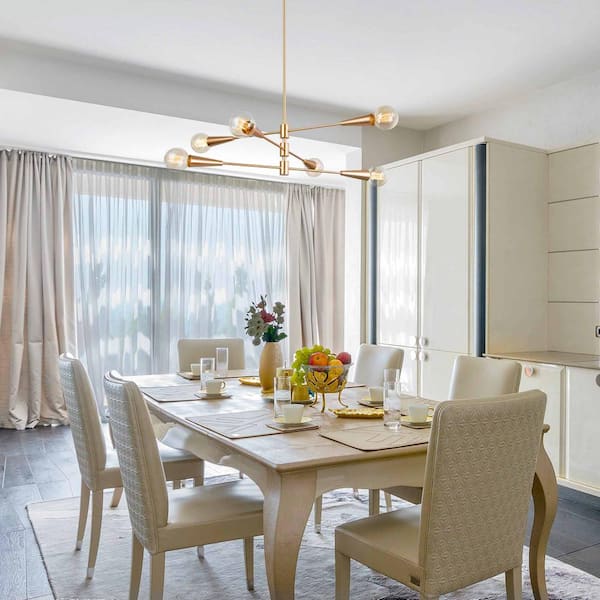 Transitional Dining Room Chandelier 31 in. Modern Sputnik Chandelier 6-Light Brass Gold Tiered Kitchen Island Chandelier