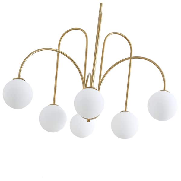 6-Light Golden Modern Empire Chandelier Candle Pendant Light Fixture With Glass Shade