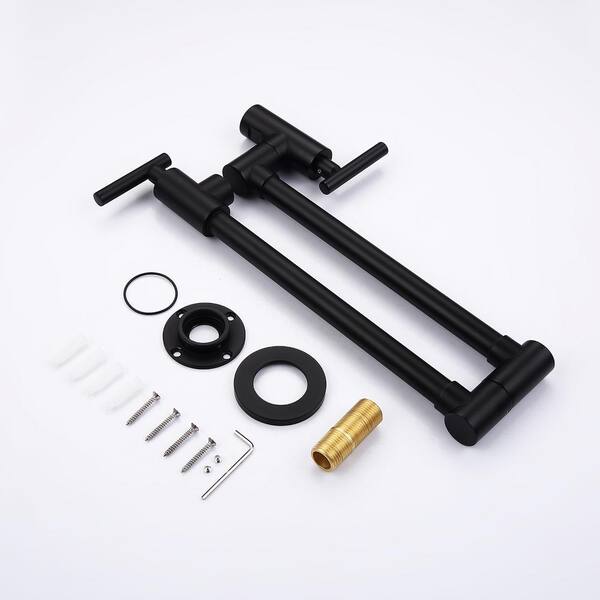 Farmhouse Double Handle Wall Mount Pot Filler with Solid Brass Instruction in Matte Black