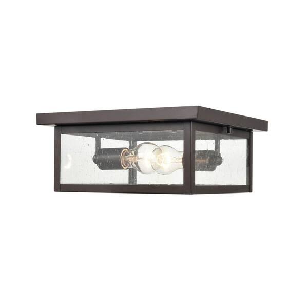 Evanton 2-Light 12 in. Powder Coat Bronze Hardwired Outdoor Flush Mount Light (1-Pack)