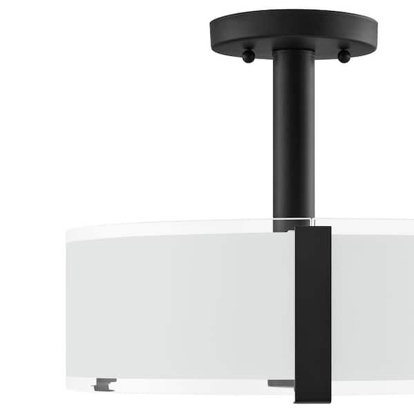 Bourland 14 in. 3-Light Black Semi-Flush Mount Ceiling Light Fixture with White and Clear Glass Double Shade