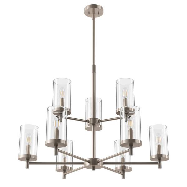 31 in. 9-Light 2-Tier Large Kitchen Island Chandelier Brushed Nickel Farmhouse Ceiling Hanging Fixture