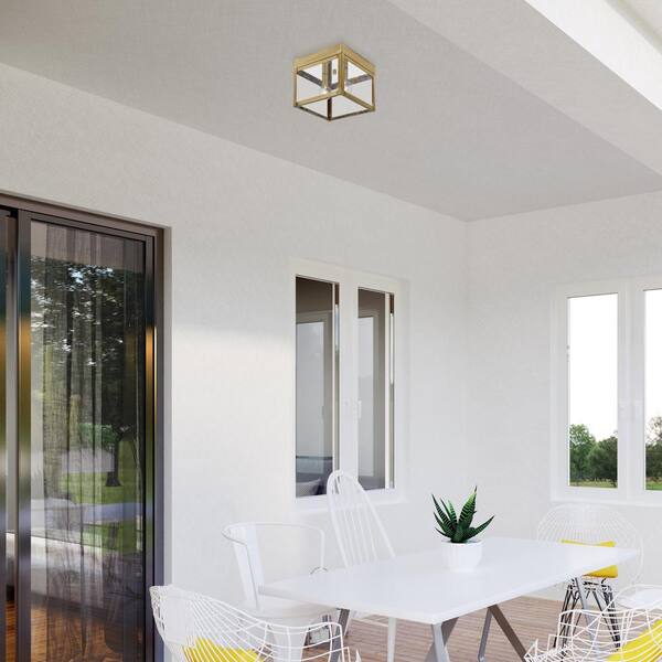 Nyack 2-Light Antique Brass Outdoor Flush Mount