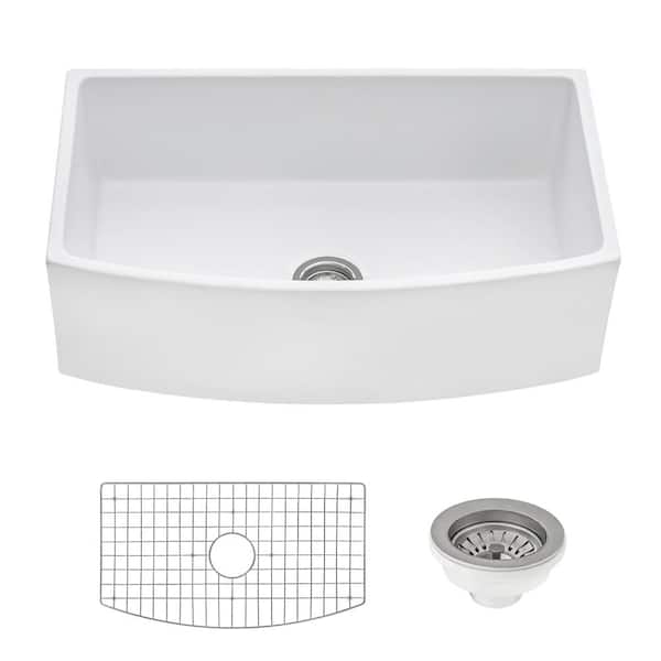 Fiamma White Fireclay 33 in. Single Bowl Farmhouse Apron Kitchen Sink