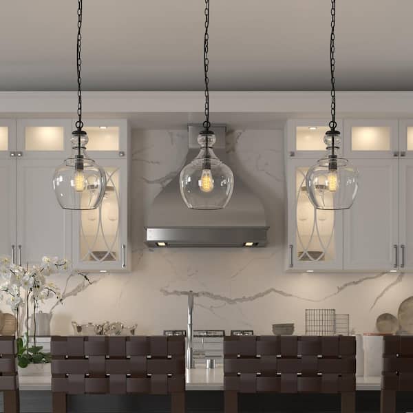 Verona 1-Light Blackened Bronze Pendant with Clear Glass Shade