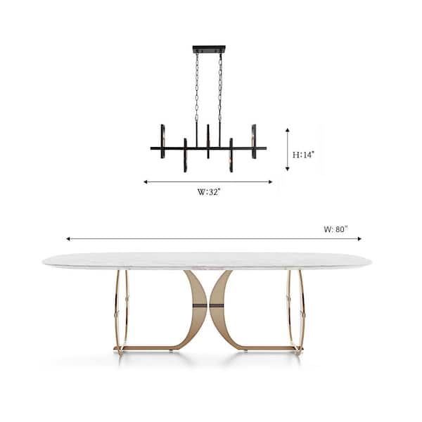 Modern Rectangle Dining Table Chandelier Transitional 5-Light Black and Brass Kitchen Island Candlestick Chandelier