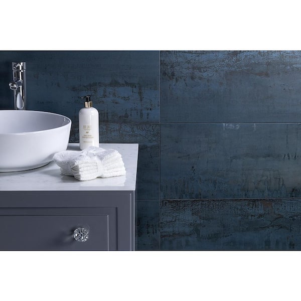 Angela Harris Metallic Dark Blue 12 in. x 24 in. Matte Porcelain Floor and Wall Tile (15.49 Sq. Ft. / Case)