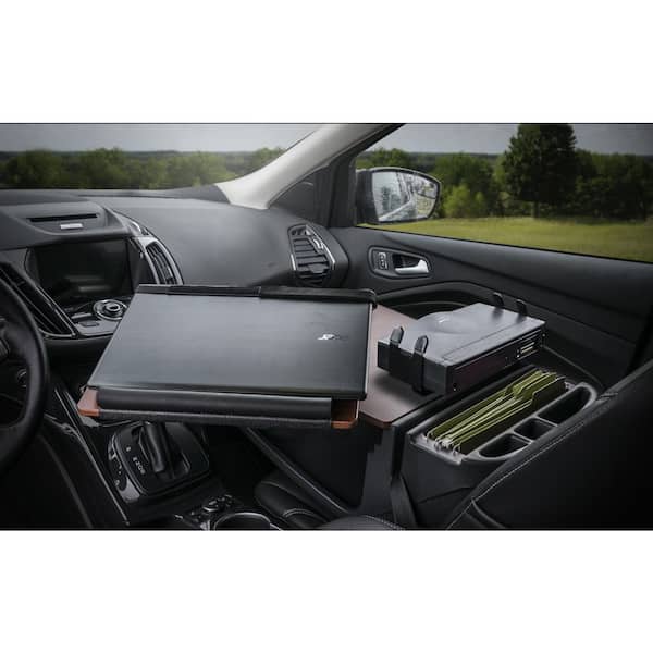 Reach Desk Front Seat Mahogany with Power Inverter and Printer Stand